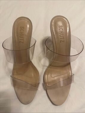 SCHUTZ Nude Clear Strap Mule Sandals